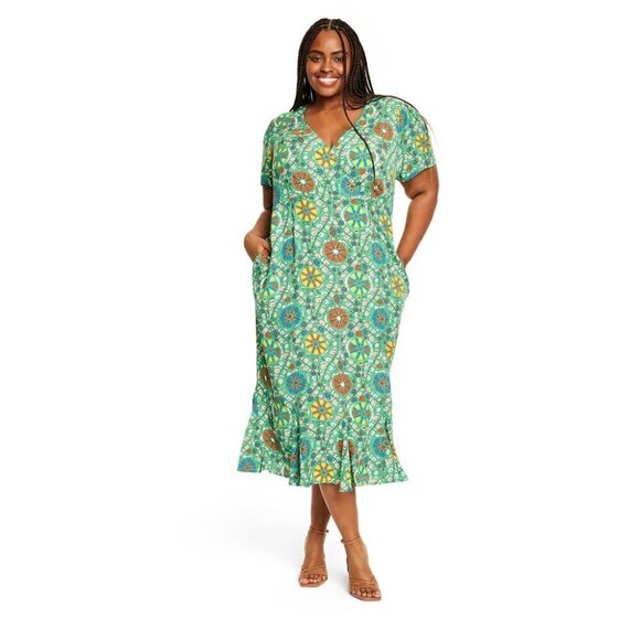 NWOT RHODE x Target Zinnia Floral Print Green Midi Dress Size 16 - Picture 1 of 2